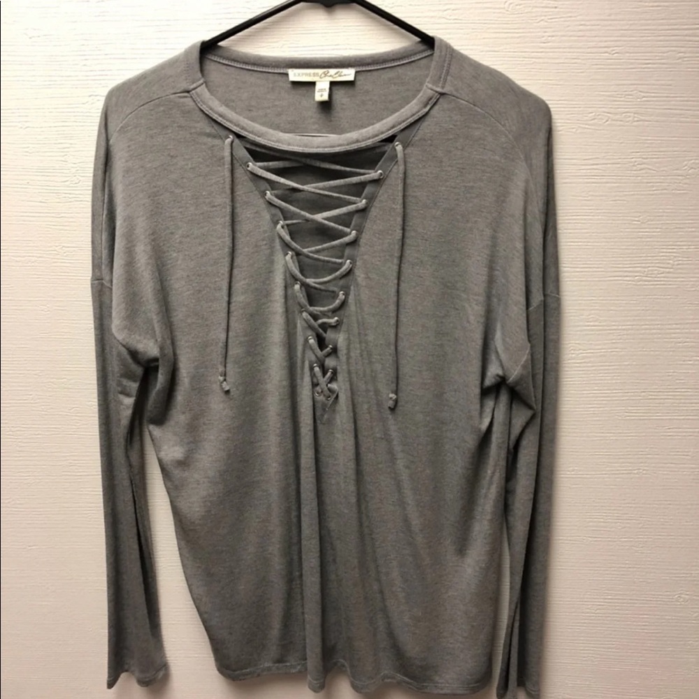 Express Gray Lace Up Long Sleeve
